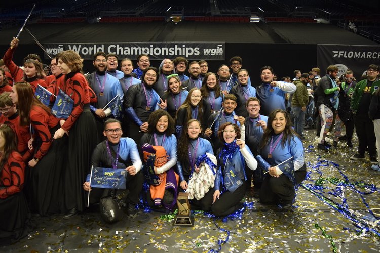 Ethereal Winds Independent members celebrating at WGI World Championships, 2023